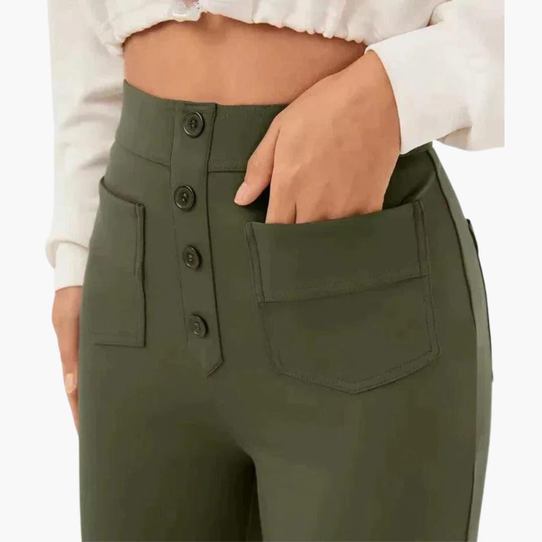 Marlowe | Women's High Waisted Wide Leg Patch Pocket Trousers