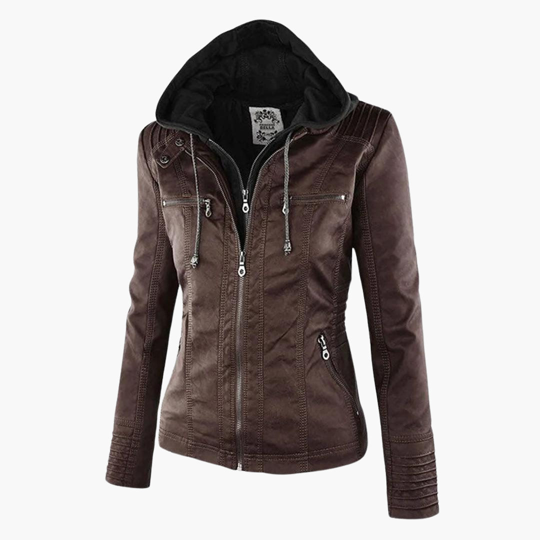 Harlow | Women's Faux Leather Hooded Zip-Up Moto Jacket