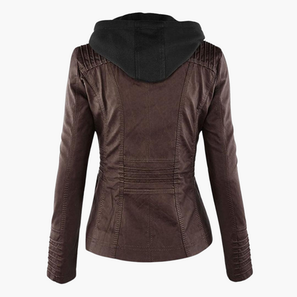Harlow | Women's Faux Leather Hooded Zip-Up Moto Jacket