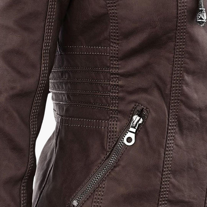 Harlow | Women's Faux Leather Hooded Zip-Up Moto Jacket