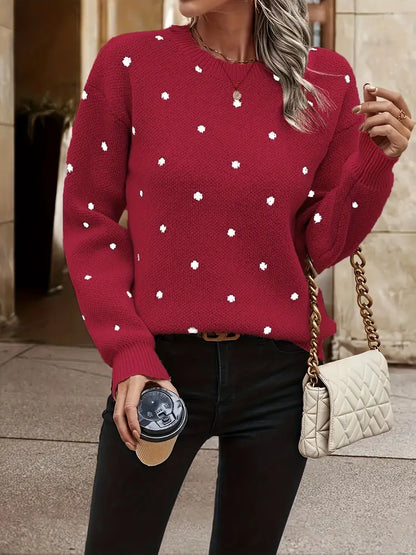 Marlenya | Women's Polka Dot Knitted Long Sleeve Sweater