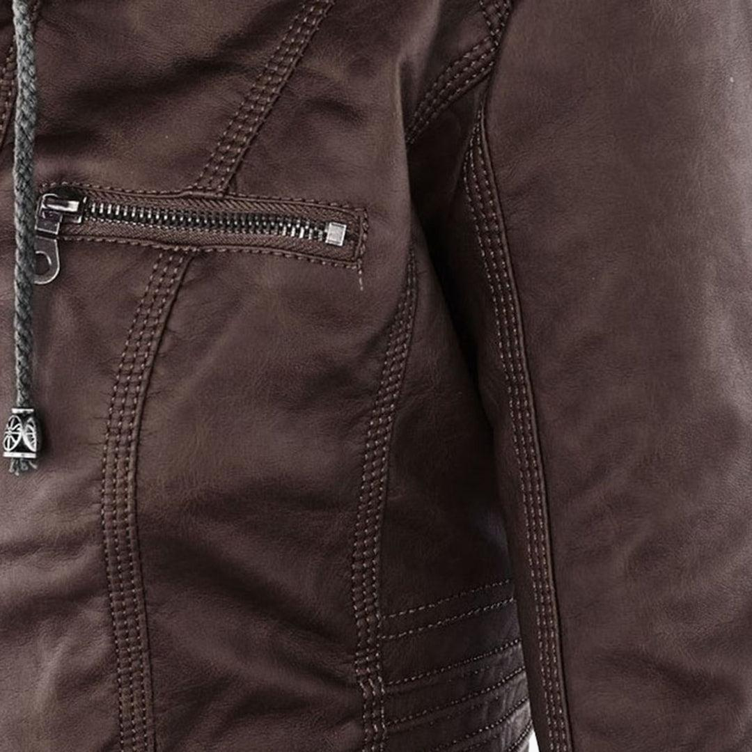 Harlow | Women's Faux Leather Hooded Zip-Up Moto Jacket
