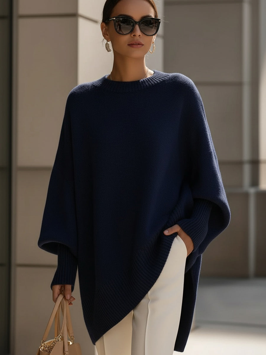 Rosalind | Women's Oversized Draped Asymmetric Knit Poncho Sweater