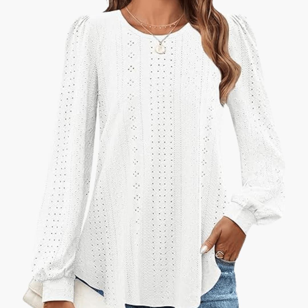 Marlowe | Women's Eyelet Lantern Sleeve Round Neck Top