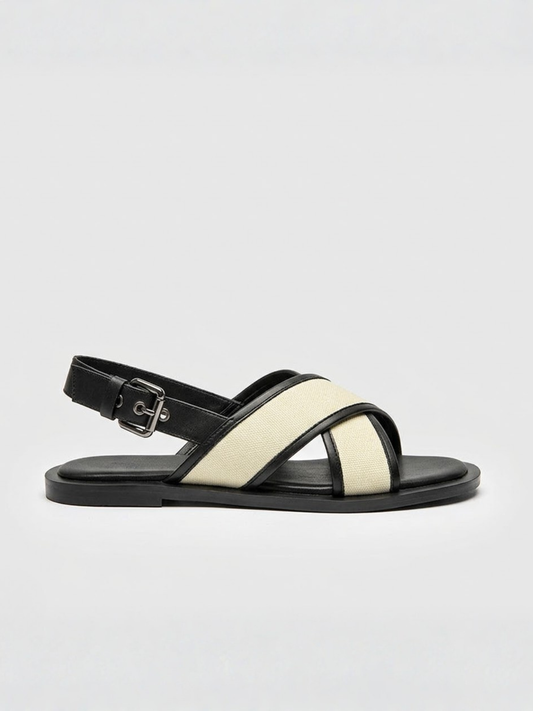 Sienna | Flat Sandals Crossover Canvas Leather Slingback