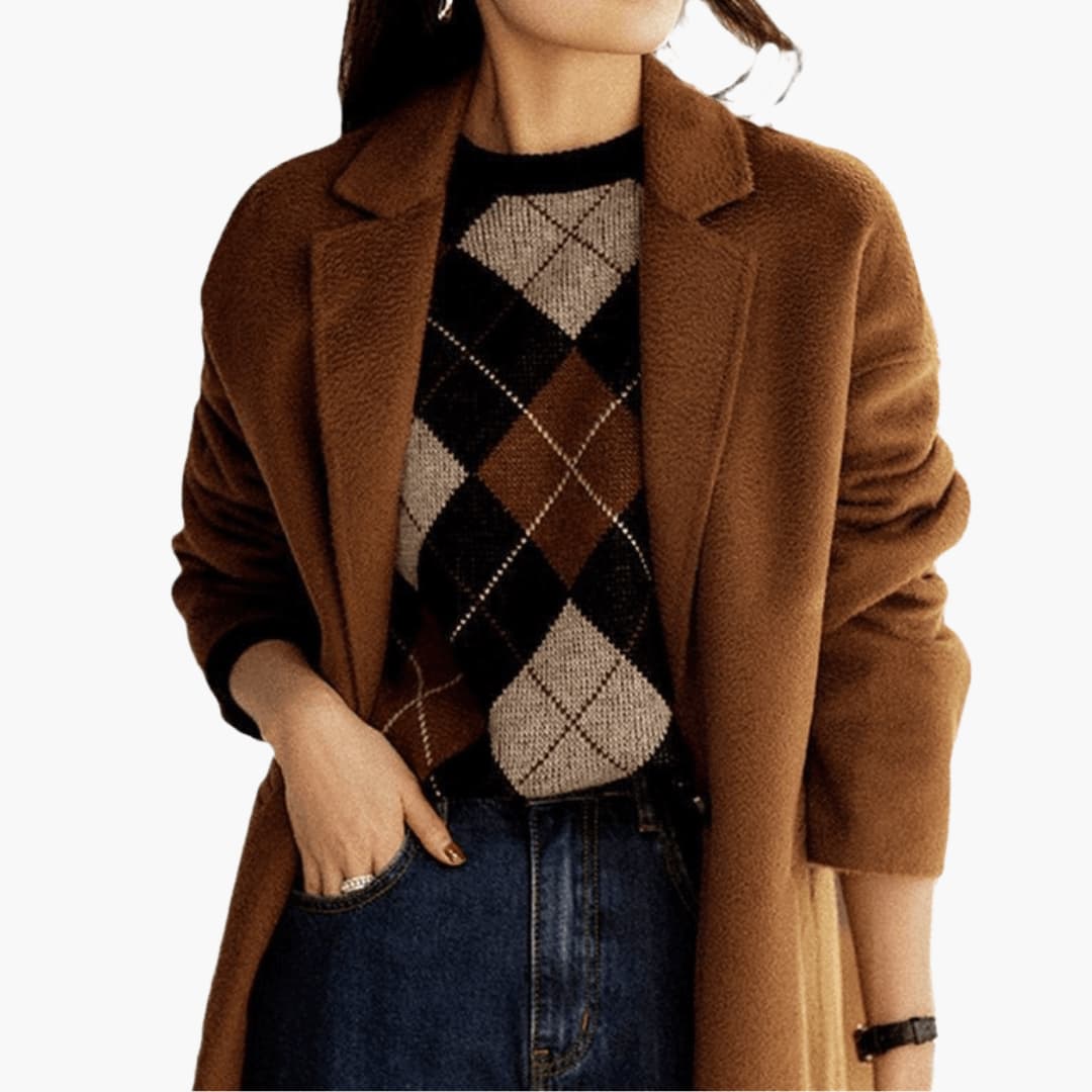 Marlowe | Women's Argyle Knit Round Neck Sweater