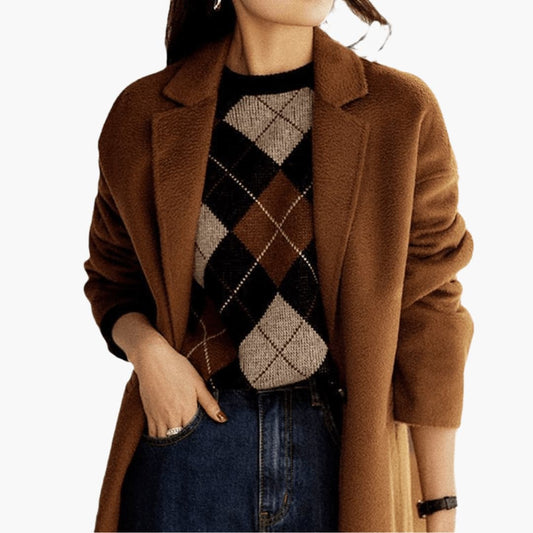 Marlowe | Women's Argyle Knit Round Neck Sweater