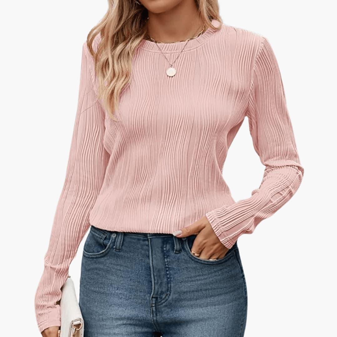 Isla | Women's Ribbed Textured Round Neck Long Sleeve Top
