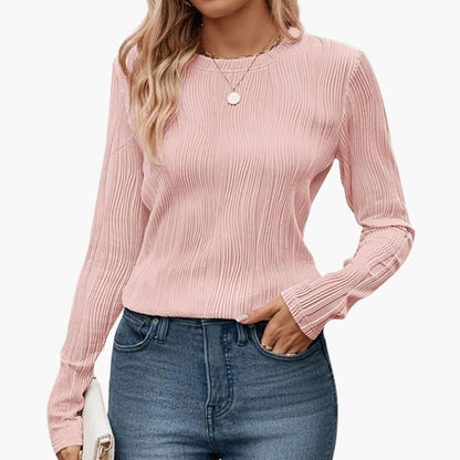 Isla | Women's Ribbed Textured Round Neck Long Sleeve Top