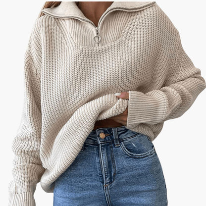 Elara | Women's Half-Zip Ribbed Knit Oversized Sweater