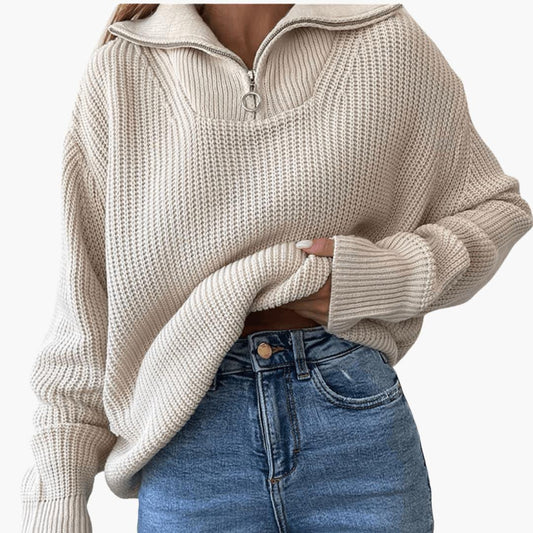 Elara | Women's Half-Zip Ribbed Knit Oversized Sweater
