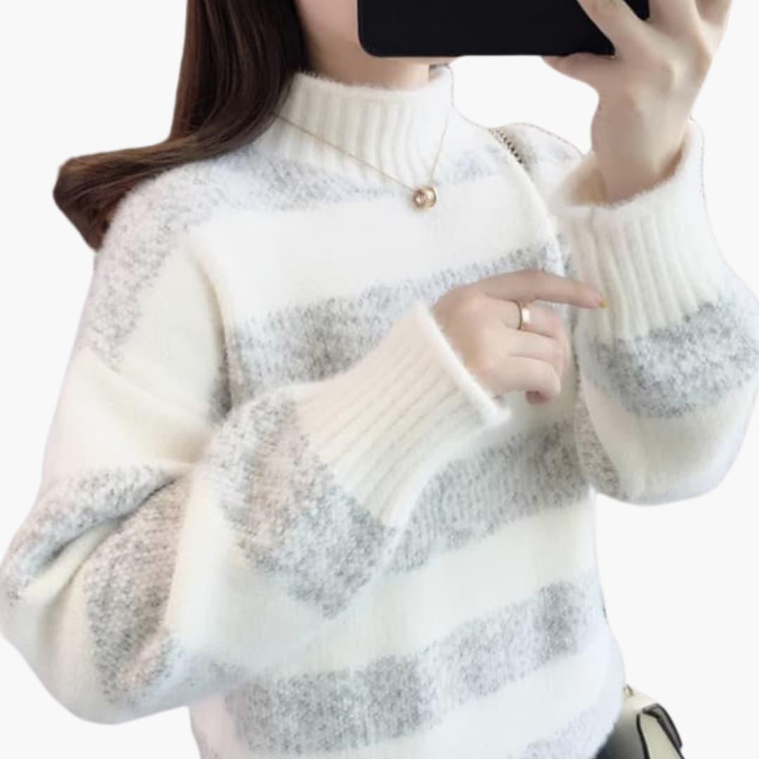 Elara | Women's Striped Mock Neck Cozy Knit Sweater