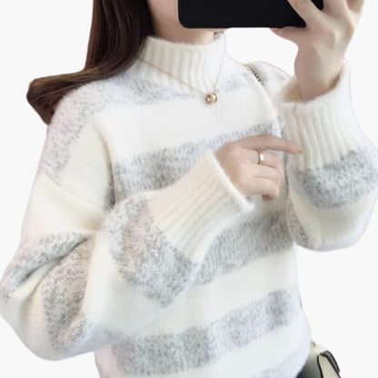 Elara | Women's Striped Mock Neck Cozy Knit Sweater