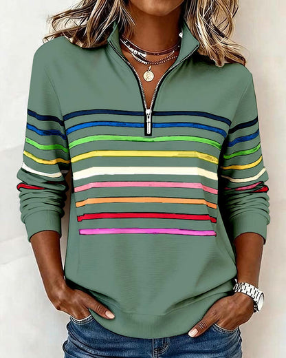 Remi | Multicolor Stripe Quarter Zip Stand Collar Casual Sweatshirt