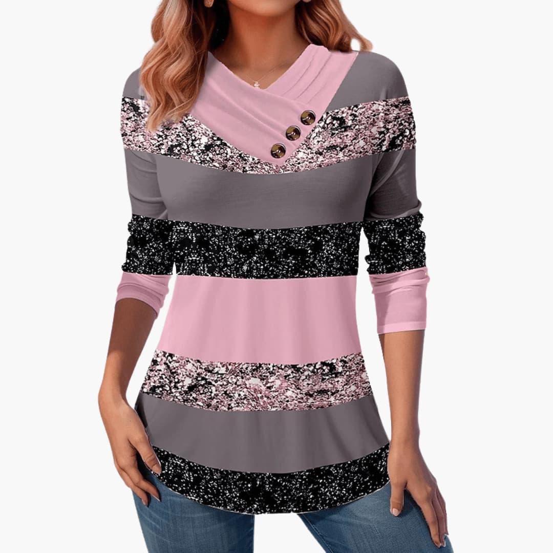 Marlowe | Women's Casual Colorblock Long Sleeve Button Detail Top