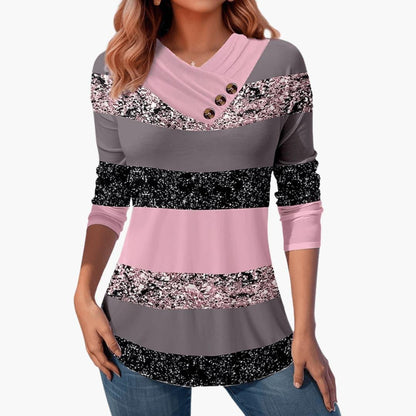 Marlowe | Women's Casual Colorblock Long Sleeve Button Detail Top
