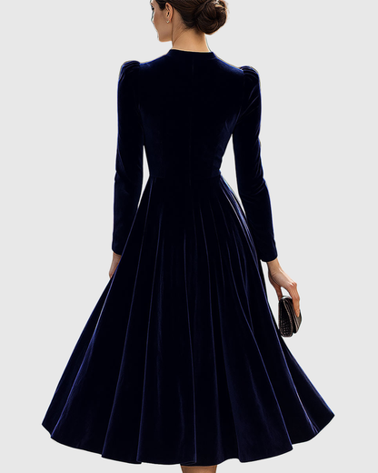 Sibella | Long Sleeve Velvet A-Line Midi Elegant Formal Dress