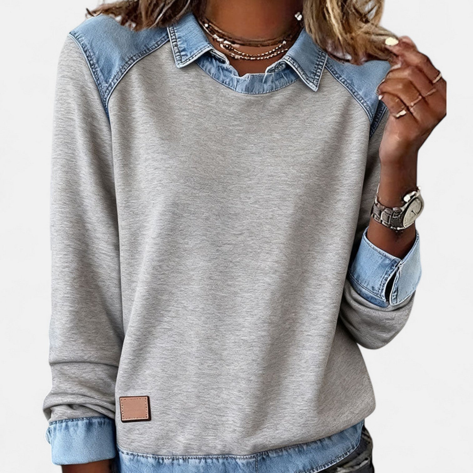 Marlowe | Women's Denim Contrast Colour Block Long Sleeve Sweatshirt