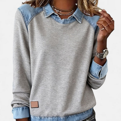 Marlowe | Women's Denim Contrast Colour Block Long Sleeve Sweatshirt
