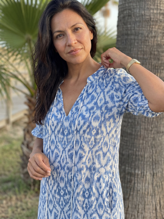 Jonah | Women's Coastal Ikat Print Midi Dress