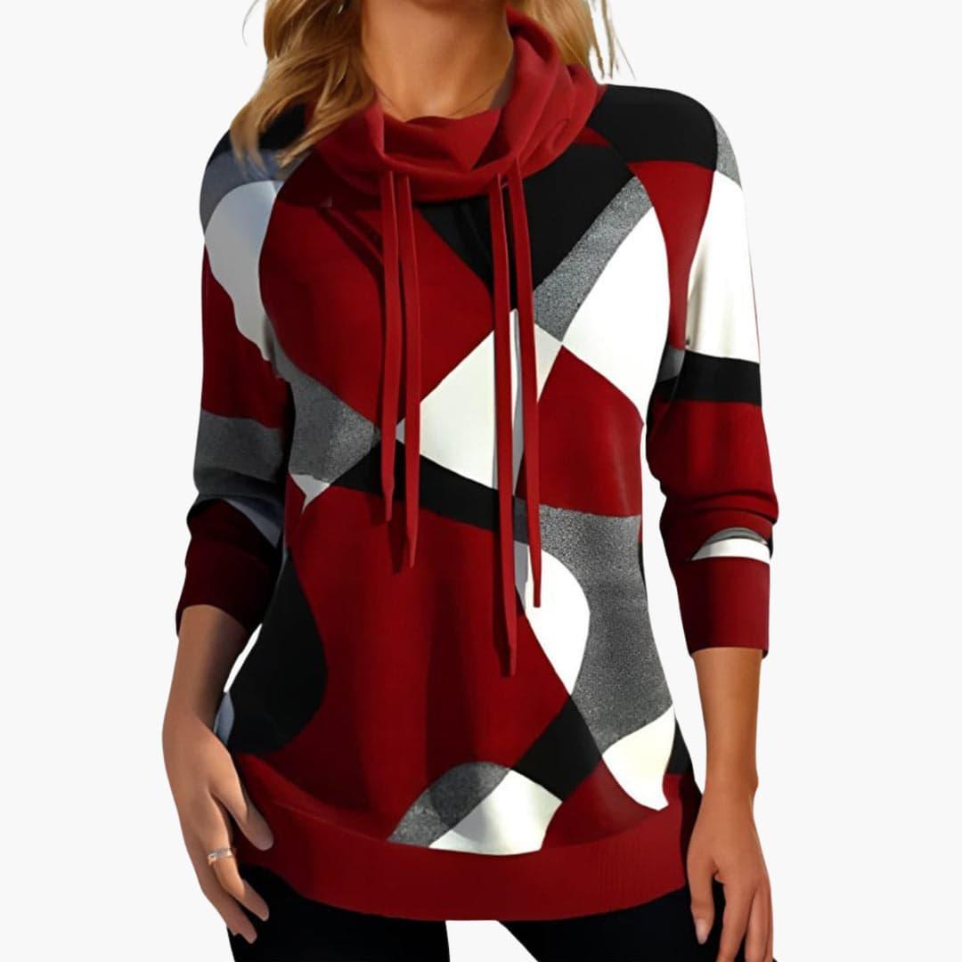 Marlowe | Women's Cowl Neck Color Block Drawstring Sweatshirt