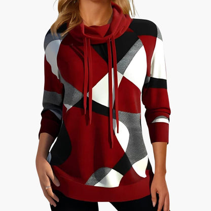 Marlowe | Women's Cowl Neck Color Block Drawstring Sweatshirt