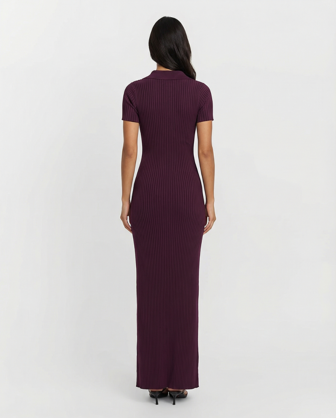Harper | Ribbed Knit Polo Neck Slim Fit Midi Dress