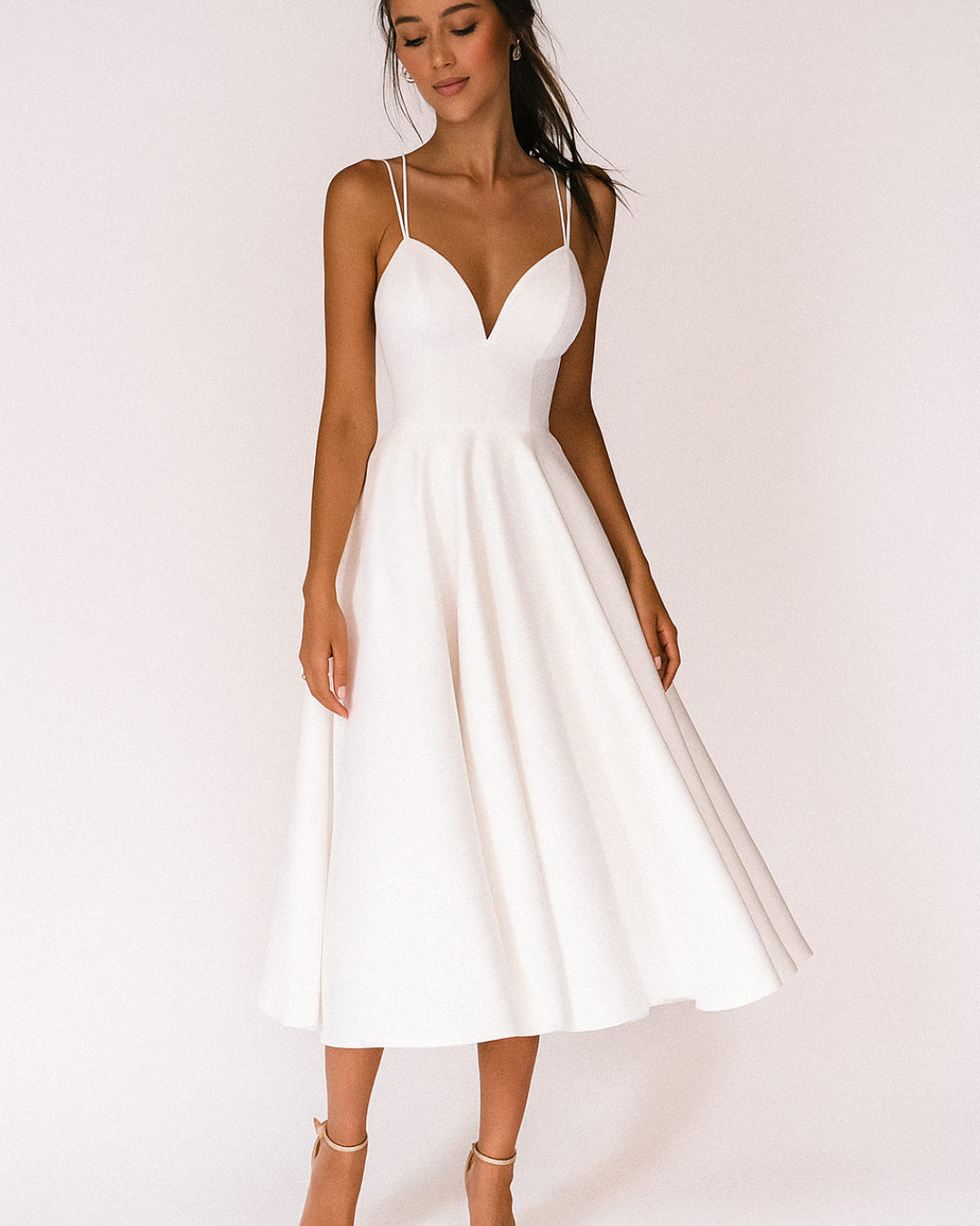 Daisy | Strappy Fitted Bodice Flared Midi Wedding Guest Dress