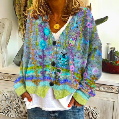 Odalind | Women's Bohemian Floral Embroidered Knit Cardigan