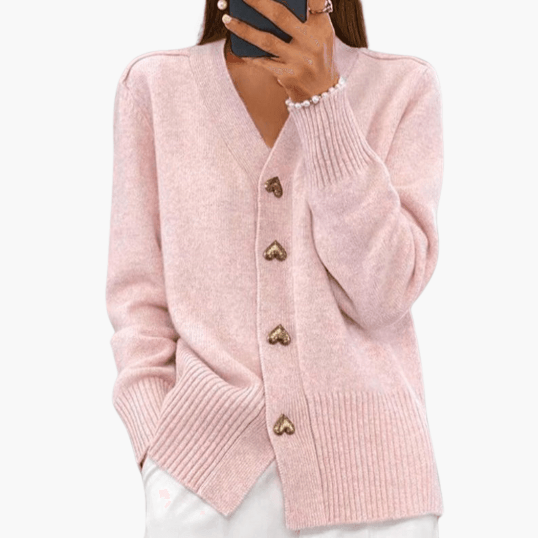 Elara | Women's Button-Up Knit Heart Button Cardigan