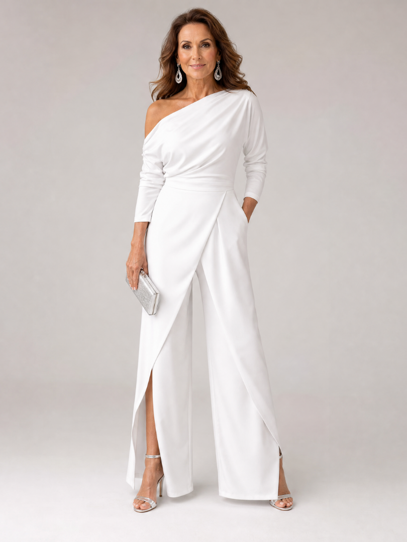Emily | Women's One Shoulder Wide Leg Draped Jumpsuit
