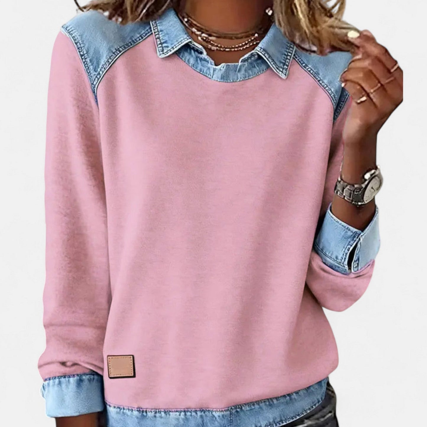 Marlowe | Women's Denim Contrast Colour Block Long Sleeve Sweatshirt