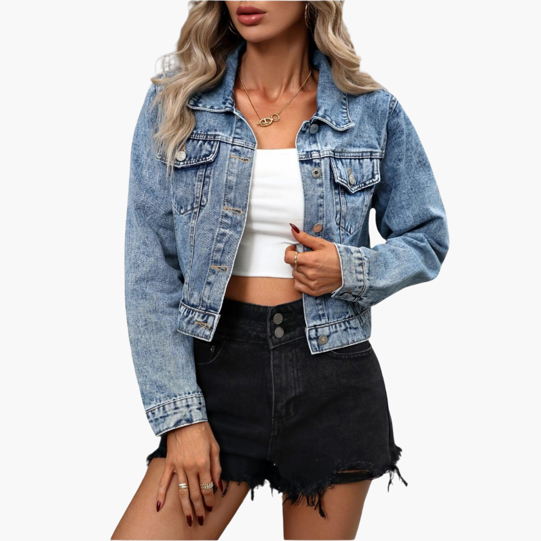 Marlowe | Women's Fitted Cropped Long Sleeve Denim Jacket
