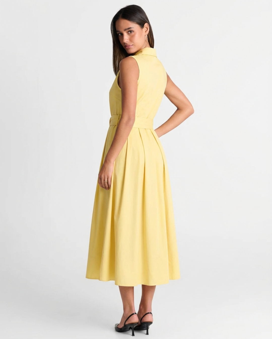 Anne | Sleeveless Pleated Waist Midi Wedding Guest Dress