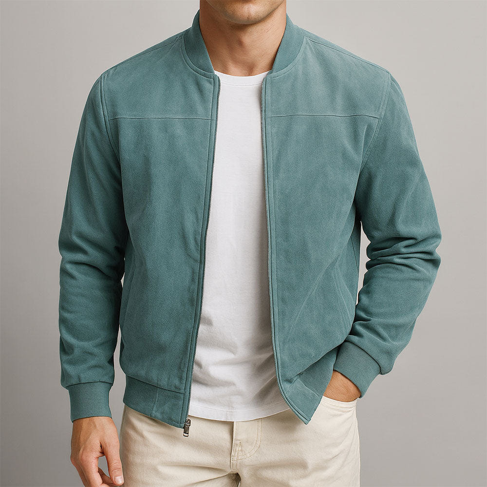 Callan | Men's Suede-Texture Zip-Up Bomber Jacket