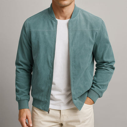 Callan | Men's Suede-Texture Zip-Up Bomber Jacket