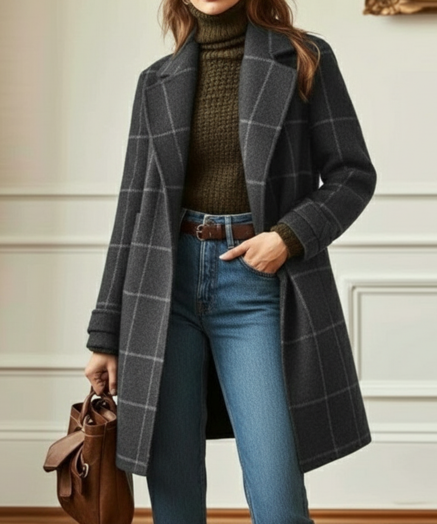 Rosalind | Women's Check Wool Blend Lapel Collar Winter Coat