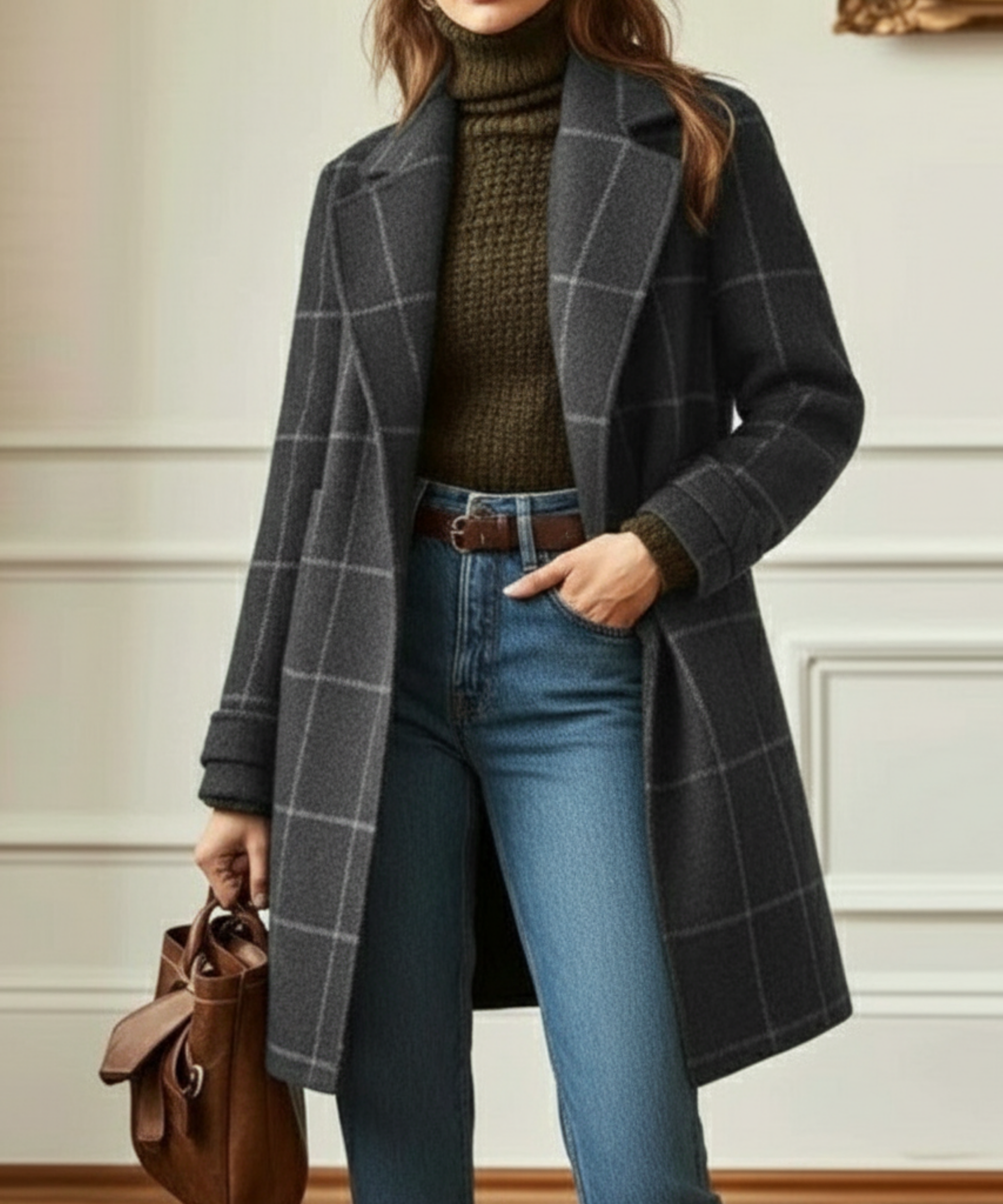 Rosalind | Women's Check Wool Blend Lapel Collar Winter Coat