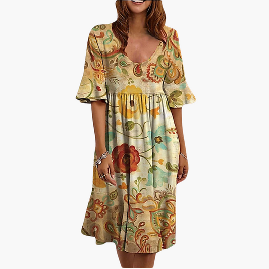 Marigold | Women's Boho Floral Flutter Sleeve Midi Dress