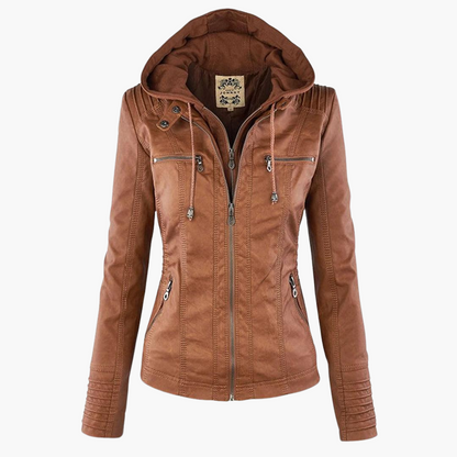 Harlow | Women's Faux Leather Hooded Zip-Up Moto Jacket