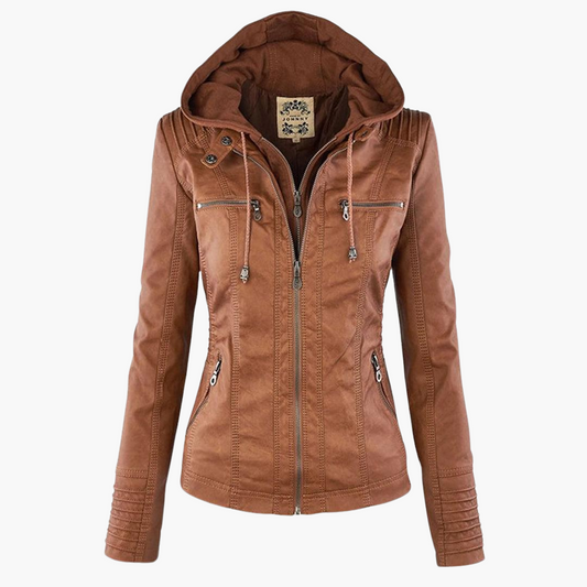 Harlow | Women's Faux Leather Hooded Zip-Up Moto Jacket
