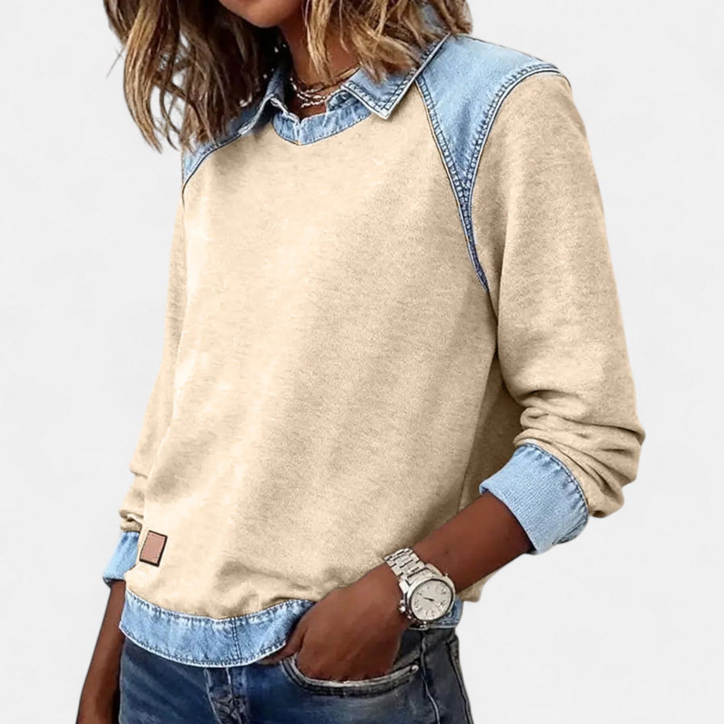 Marlowe | Women's Denim Contrast Colour Block Long Sleeve Sweatshirt