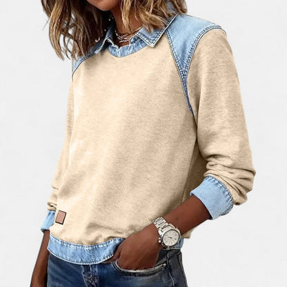 Marlowe | Women's Denim Contrast Colour Block Long Sleeve Sweatshirt