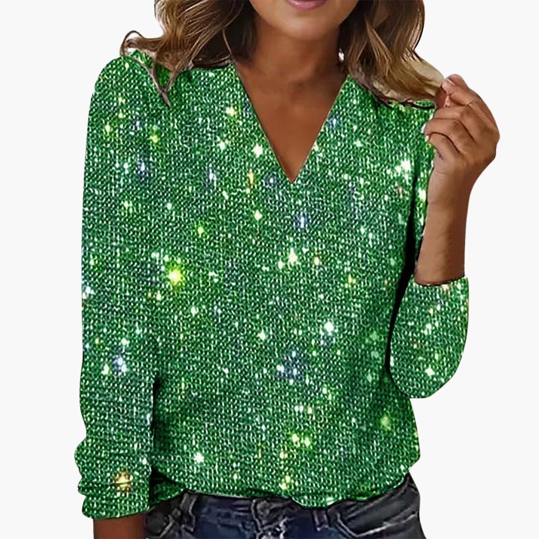 Celeste | Women's Glitter Sparkle V-Neck Long Sleeve Top