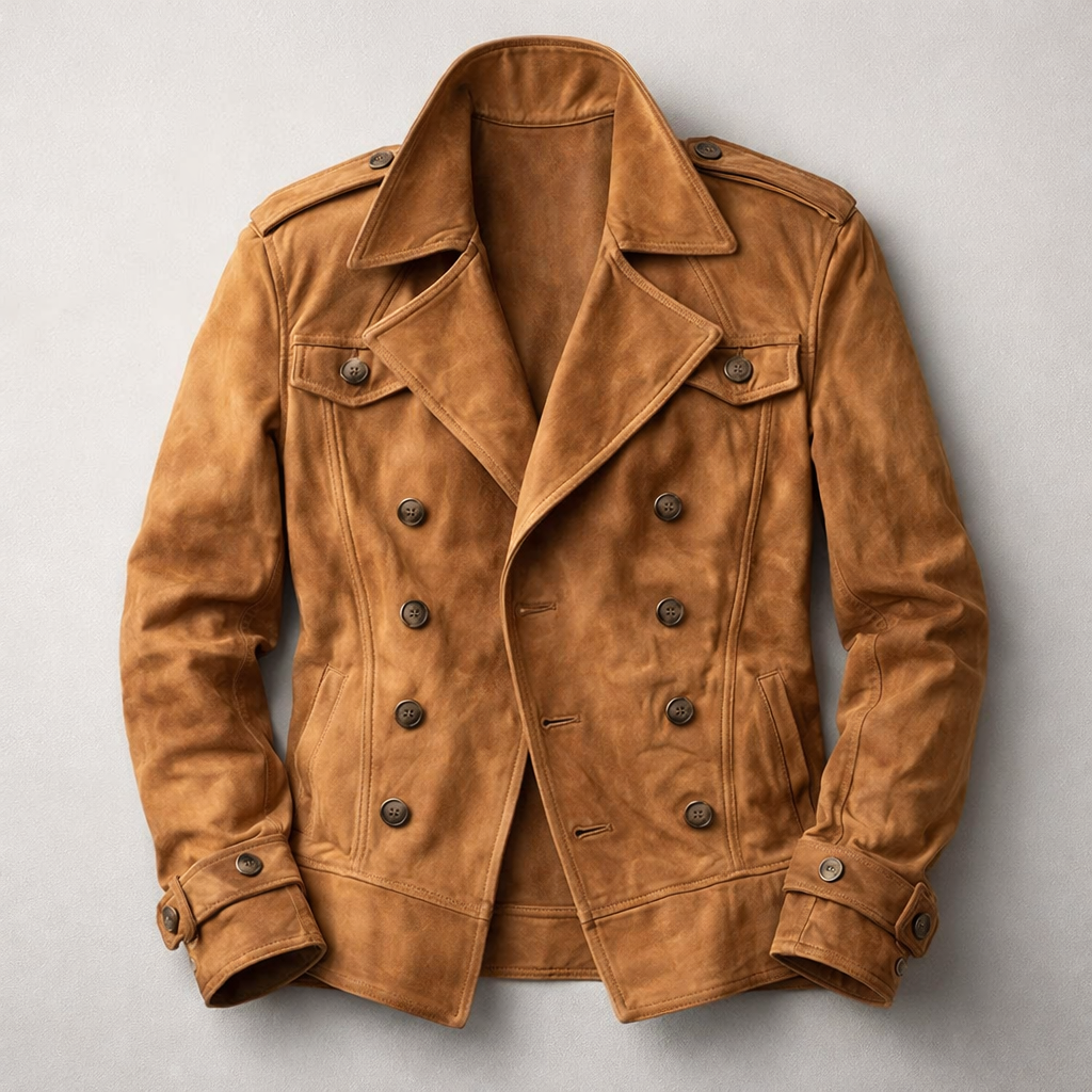 Thaddeus | Men's Suede Double-Breasted Leather Jacket