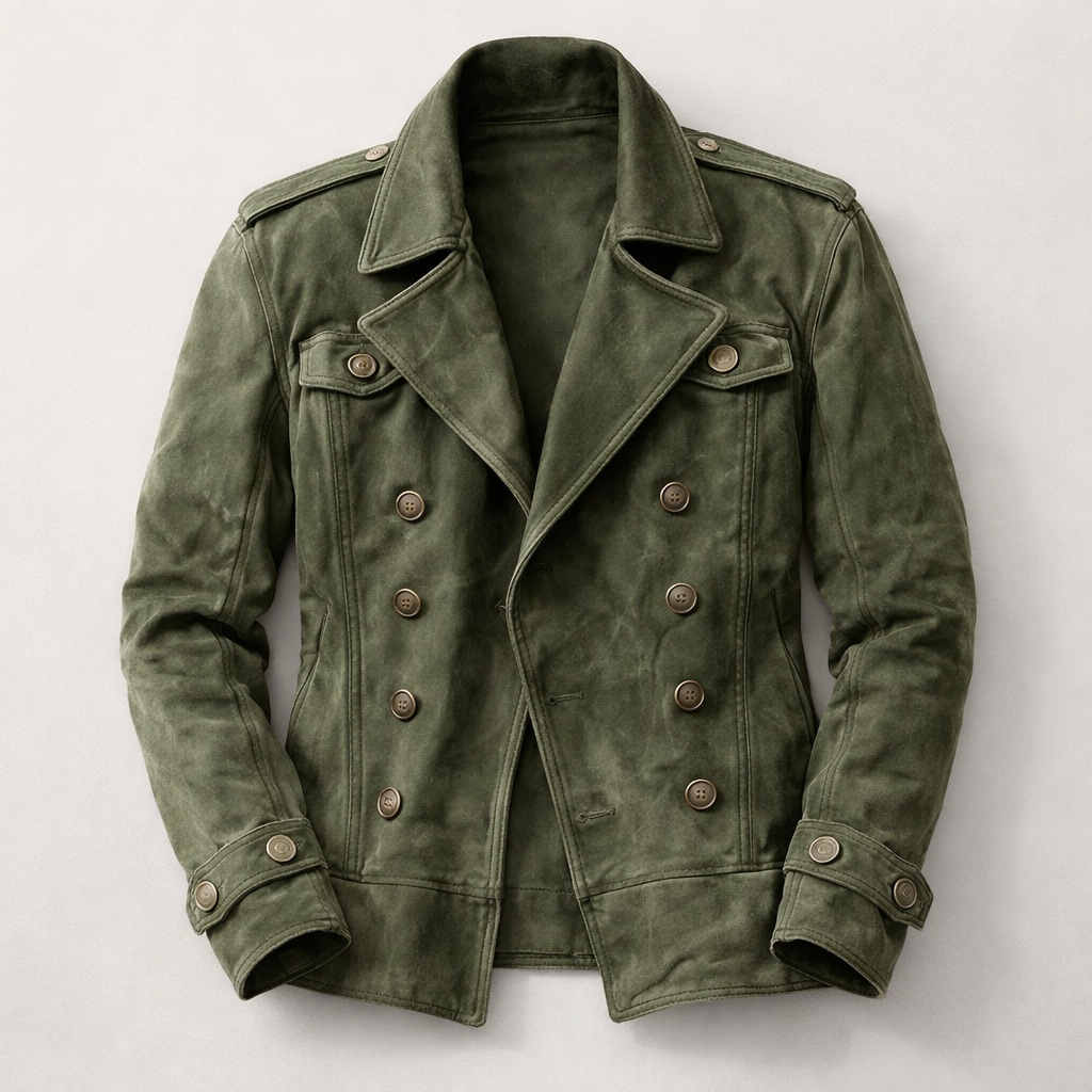 Thaddeus | Men's Suede Double-Breasted Leather Jacket
