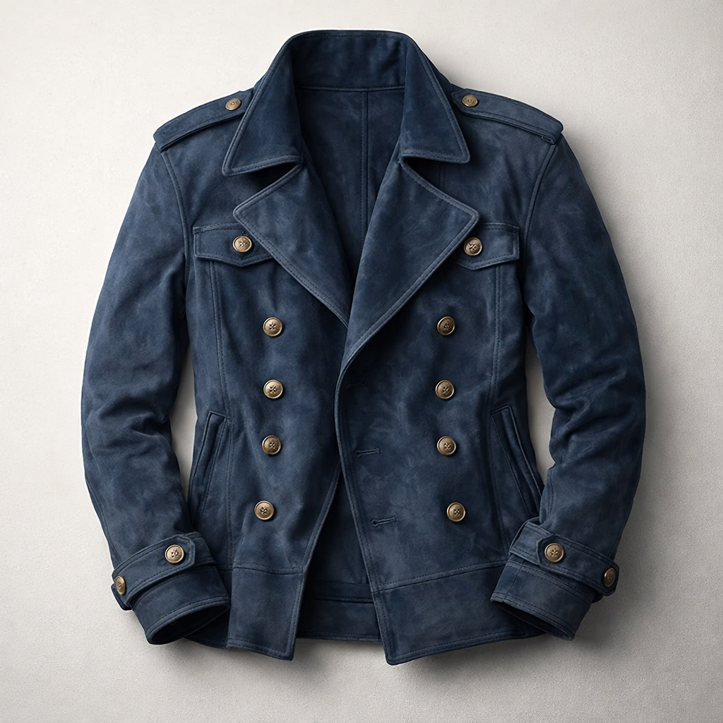 Thaddeus | Men's Suede Double-Breasted Leather Jacket