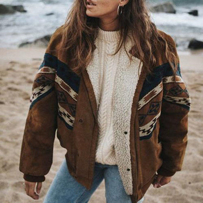 Marlowetta | Women's Aztec Print Sherpa Lined Retro Winter Jacket