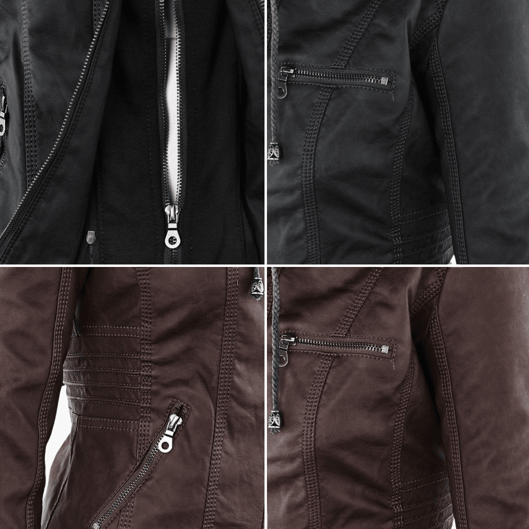 Harlow | Women's Faux Leather Hooded Zip-Up Moto Jacket