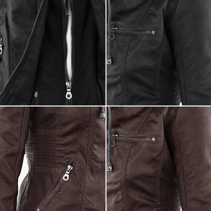 Harlow | Women's Faux Leather Hooded Zip-Up Moto Jacket